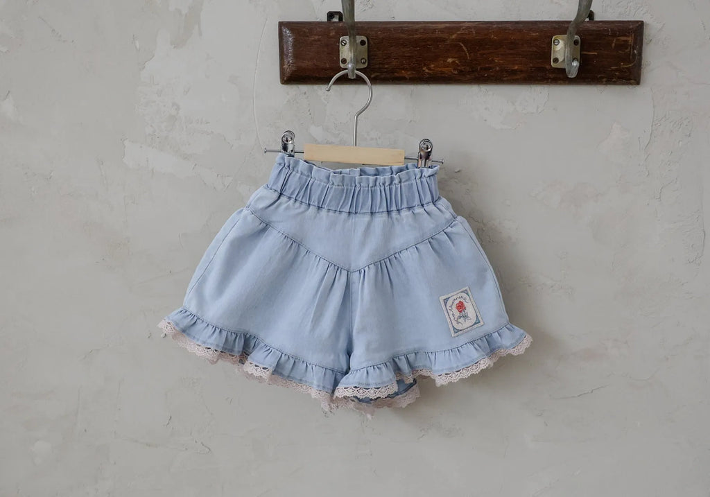 2026 flo Summer - 蕾絲荷葉邊牛仔短褲 2色 (80-135cm)