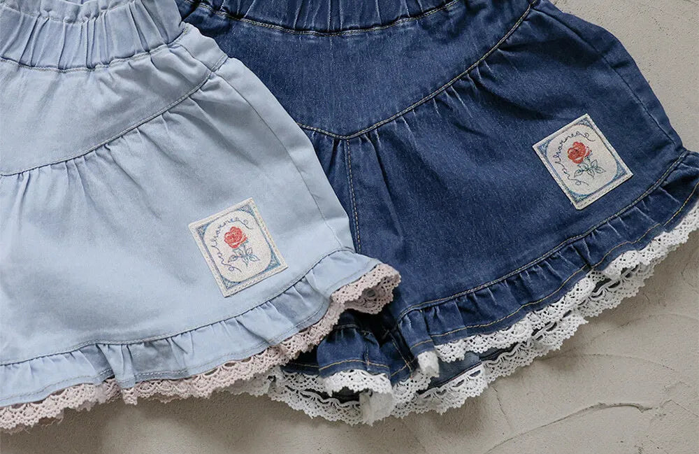 2026 flo Summer - 蕾絲荷葉邊牛仔短褲 2色 (80-135cm)