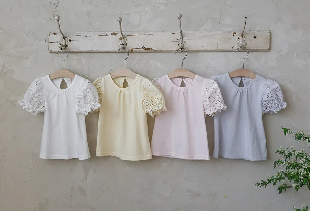 2026 flo Summer - 雕花蕾絲蓬袖短TEE 4色 (80-135cm)