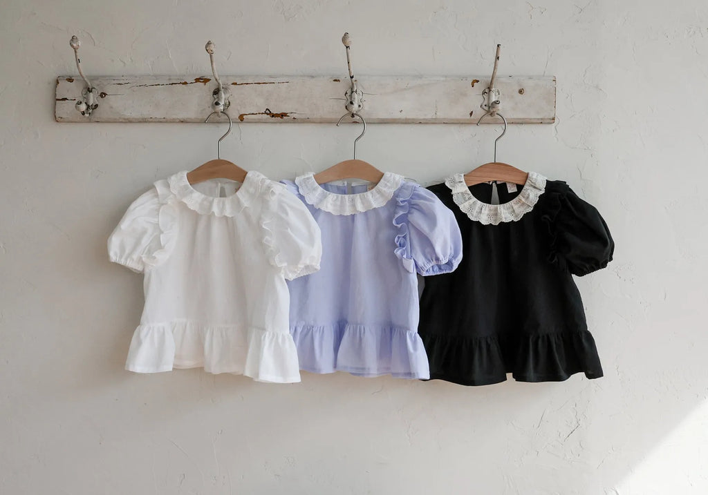 2026 flo Summer - 蕾絲荷葉邊蓬袖上衣 3色 (80-135cm)