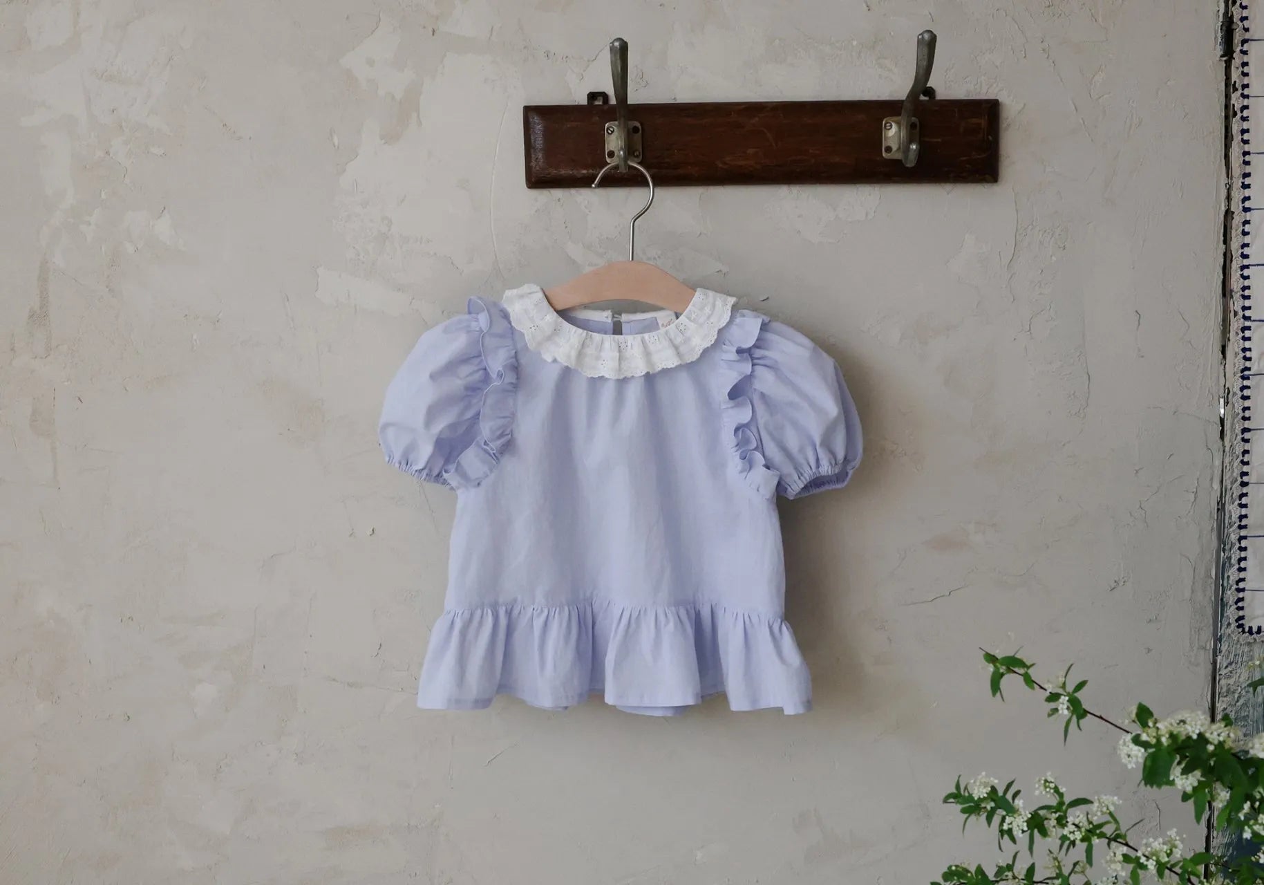 2026 flo Summer - 蕾絲荷葉邊蓬袖上衣 3色 (80-135cm)
