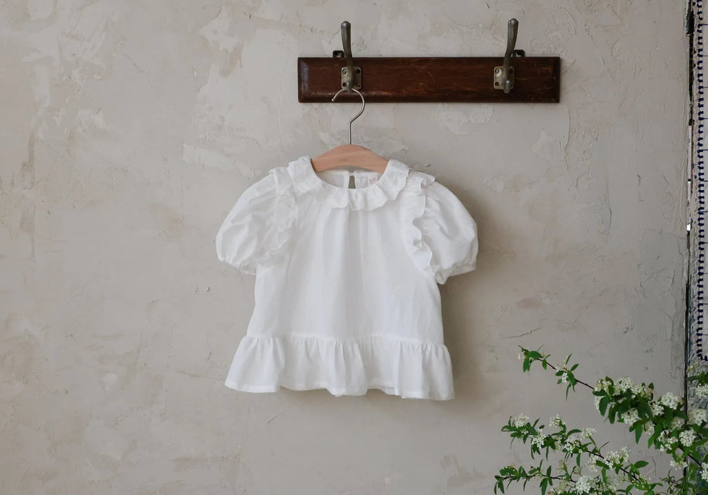 2026 flo Summer - 蕾絲荷葉邊蓬袖上衣 3色 (80-135cm)