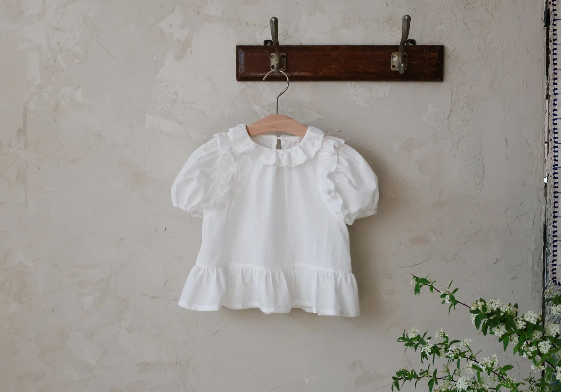 2026 flo Summer - 蕾絲荷葉邊蓬袖上衣 3色 (80-135cm)