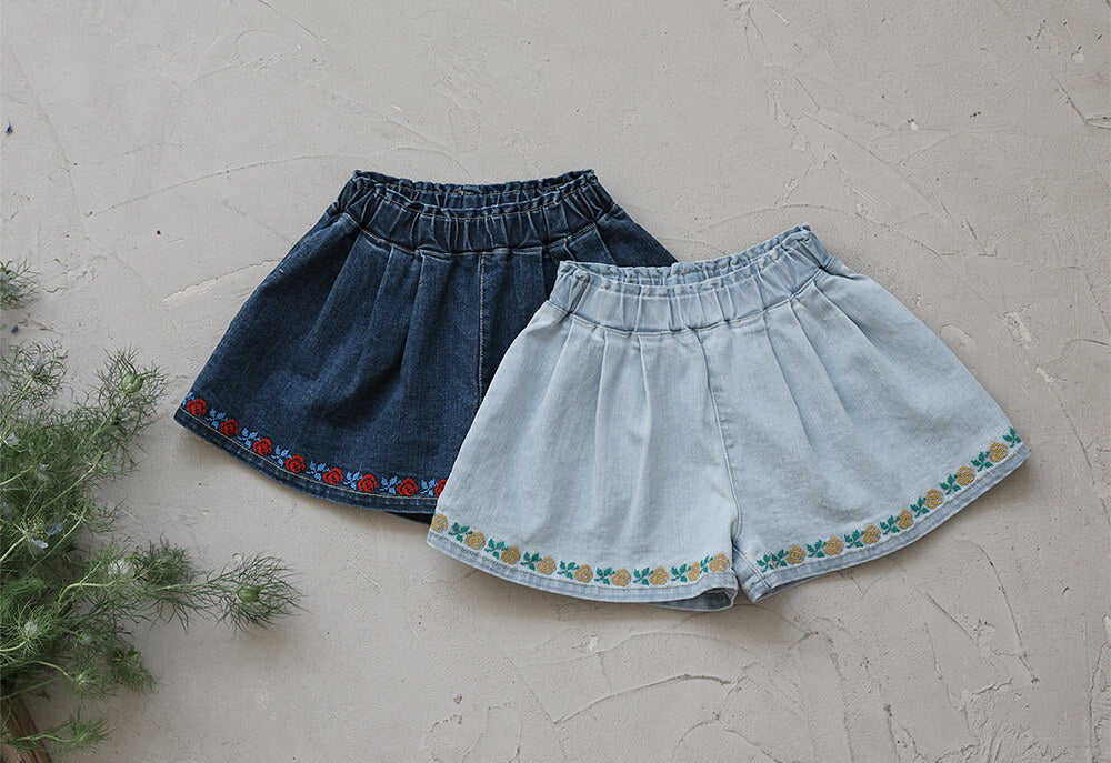 2026 flo Summer - 玫瑰刺繡牛仔短褲 2色 (80-135cm)