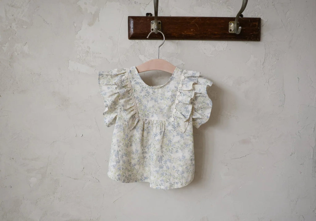 2026 flo Summer - Cyan花花蕾絲荷葉邊上衣 2色 (80-135cm)