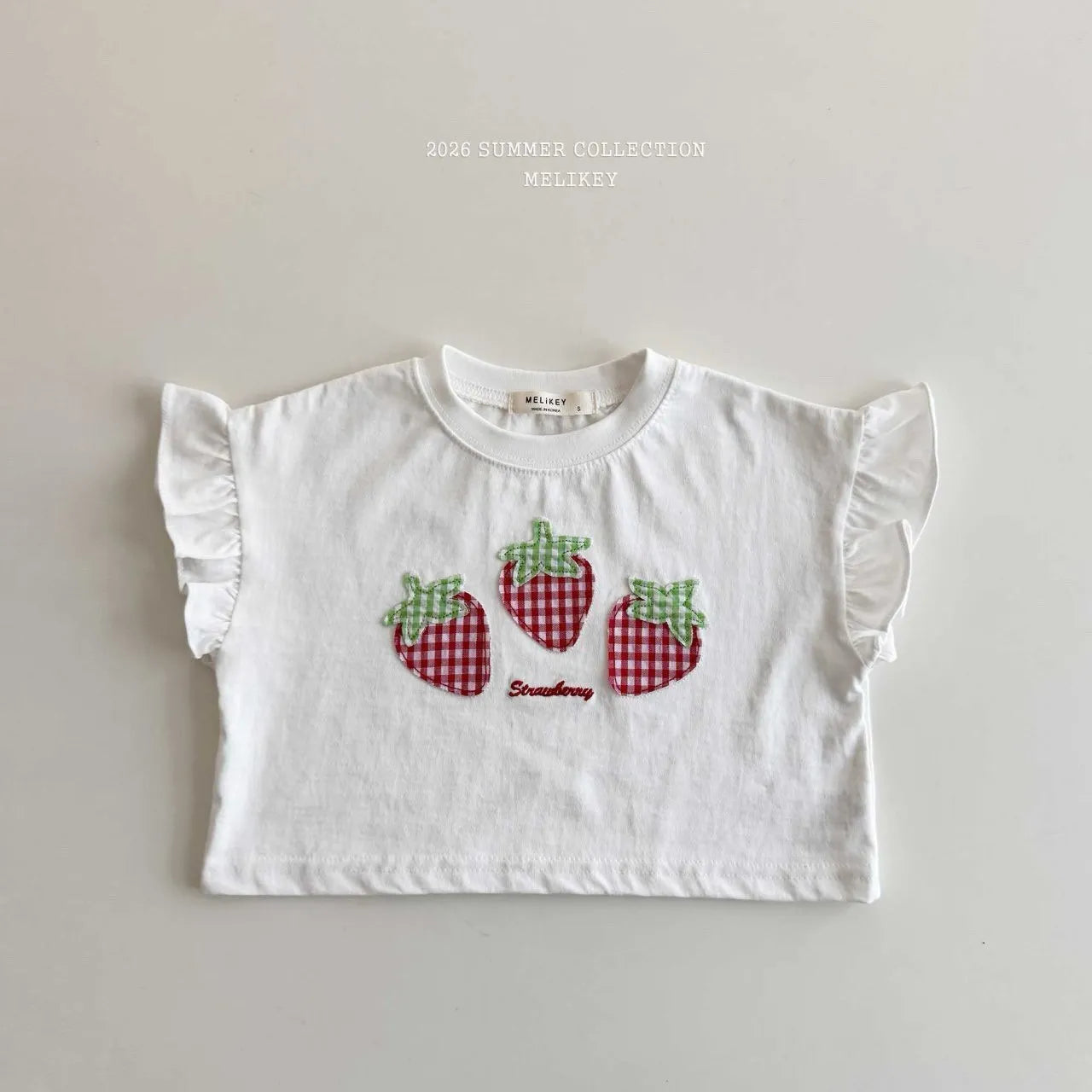 2026 Melikey Summer -格紋草莓荷葉邊TEE 2色 (70-140cm)