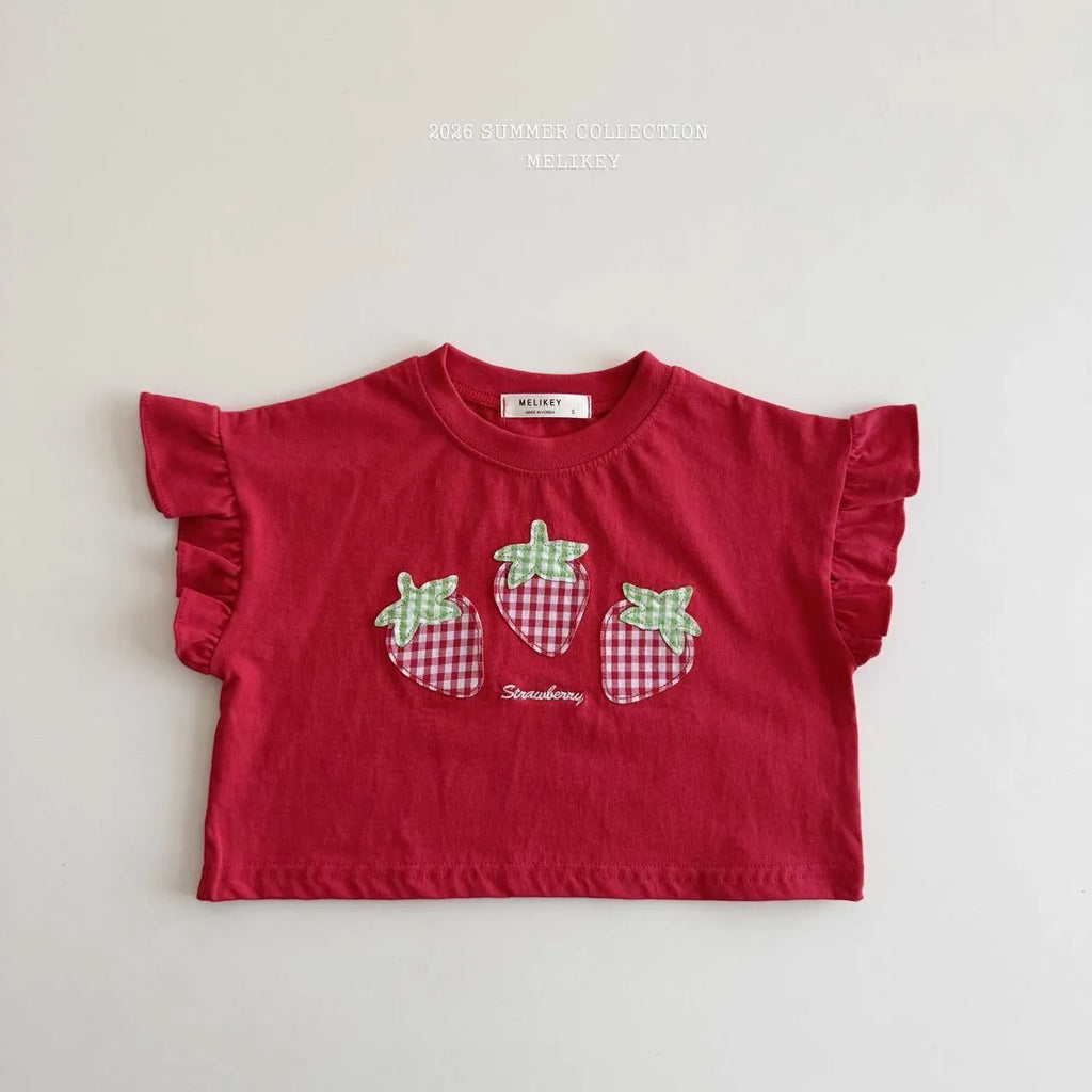 2026 Melikey Summer -格紋草莓荷葉邊TEE 2色 (70-140cm)