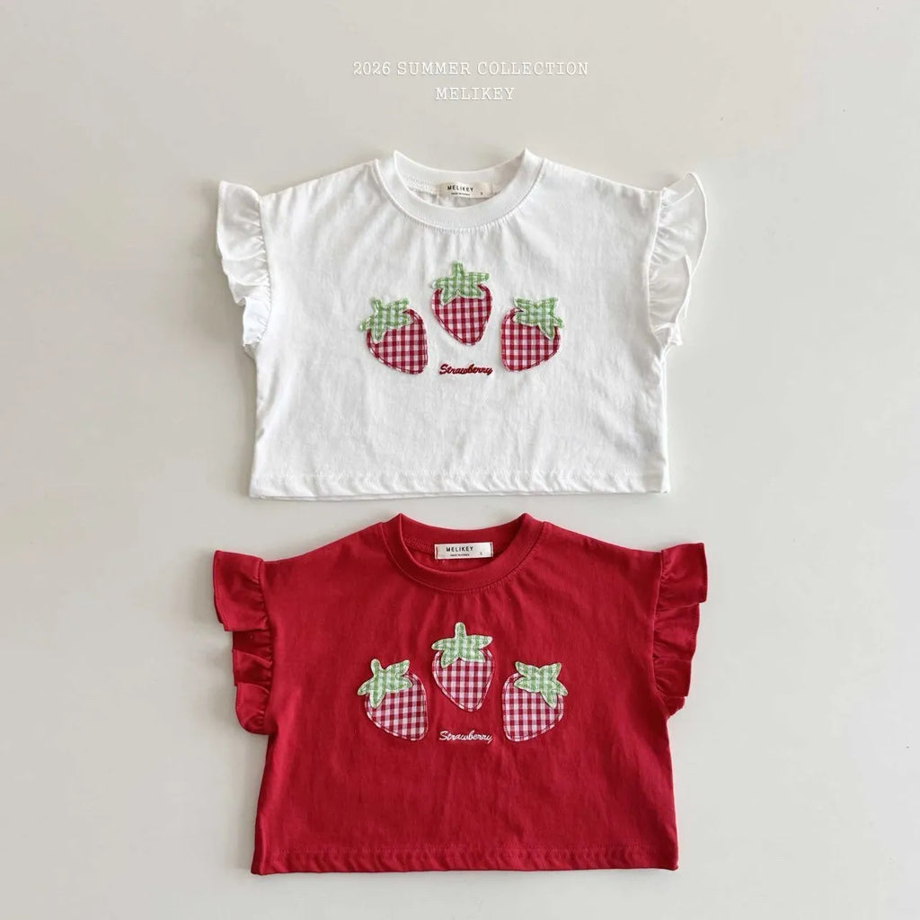 2026 Melikey Summer -格紋草莓荷葉邊TEE 2色 (70-140cm)