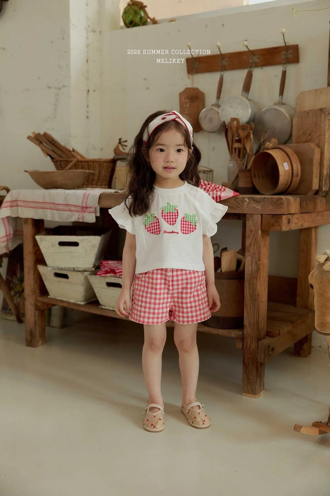 2026 Melikey Summer -格紋草莓荷葉邊TEE 2色 (70-140cm)