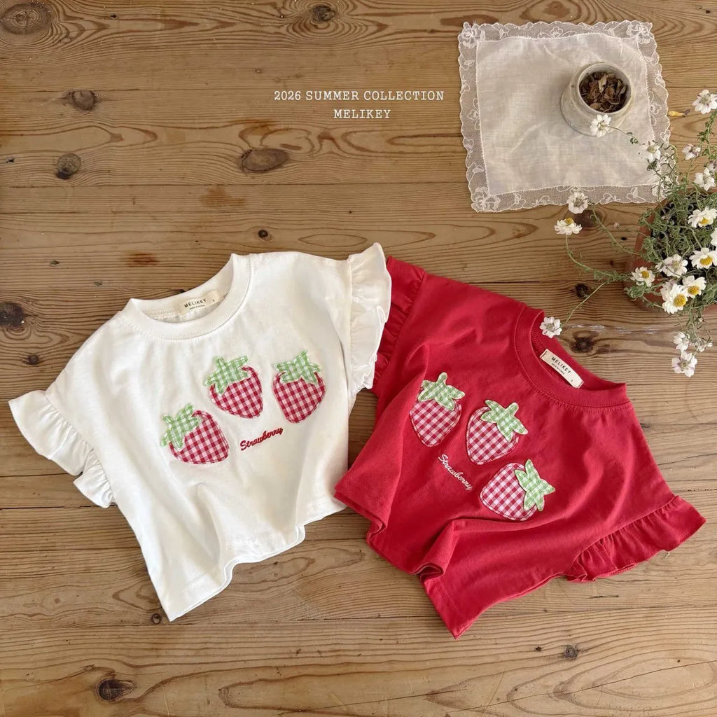 2026 Melikey Summer -格紋草莓荷葉邊TEE 2色 (70-140cm)