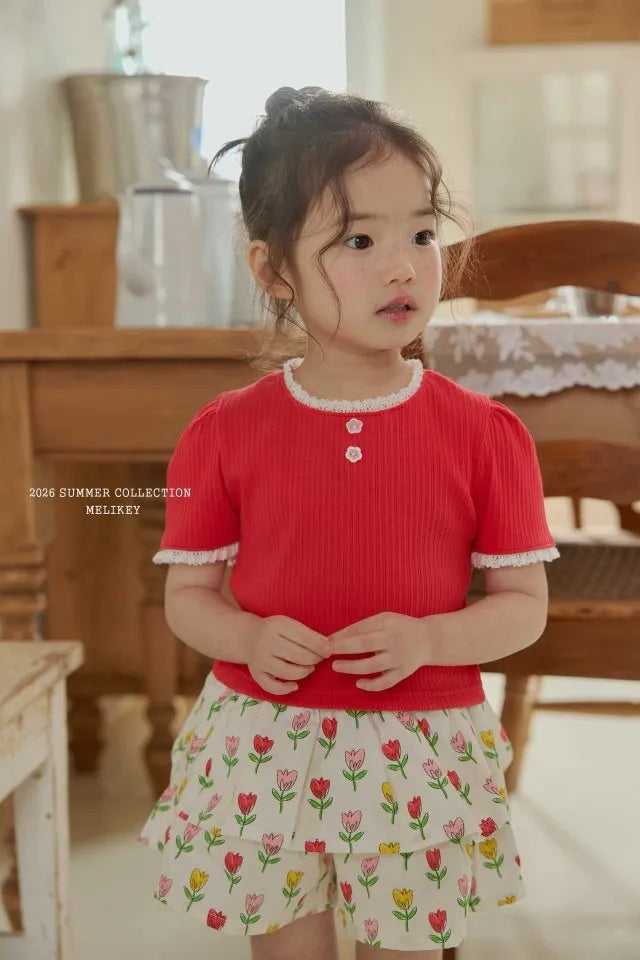 2026 Melikey Summer -坑條蕾絲短TEE 3色 (70-140cm)