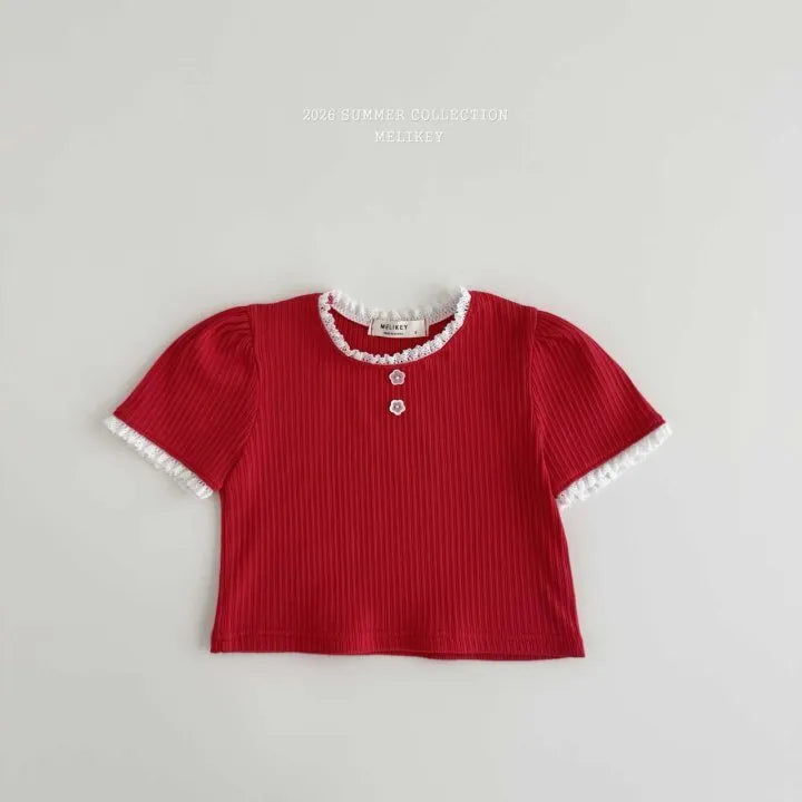 2026 Melikey Summer -坑條蕾絲短TEE 3色 (70-140cm)