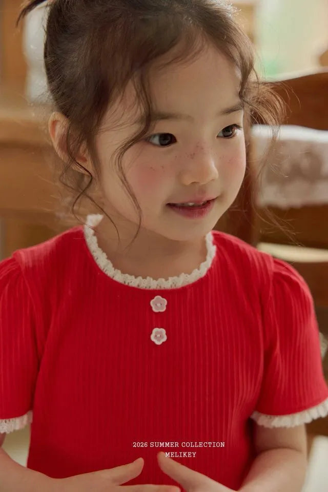 2026 Melikey Summer -坑條蕾絲短TEE 3色 (70-140cm)