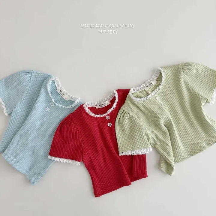 2026 Melikey Summer -坑條蕾絲短TEE 3色 (70-140cm)