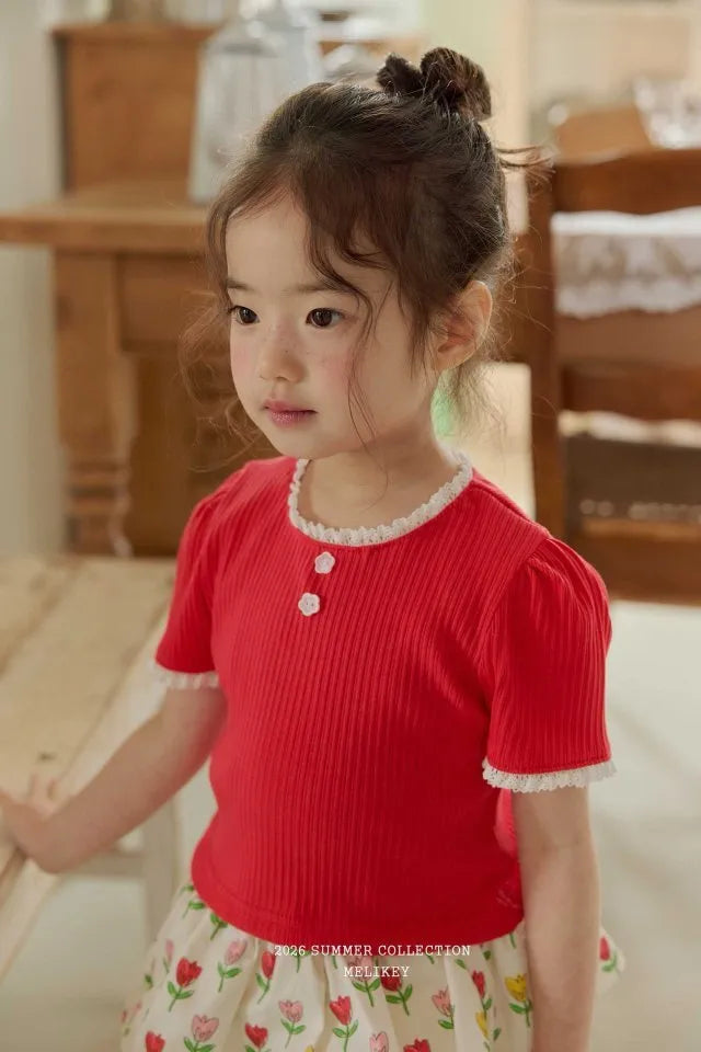 2026 Melikey Summer -坑條蕾絲短TEE 3色 (70-140cm)