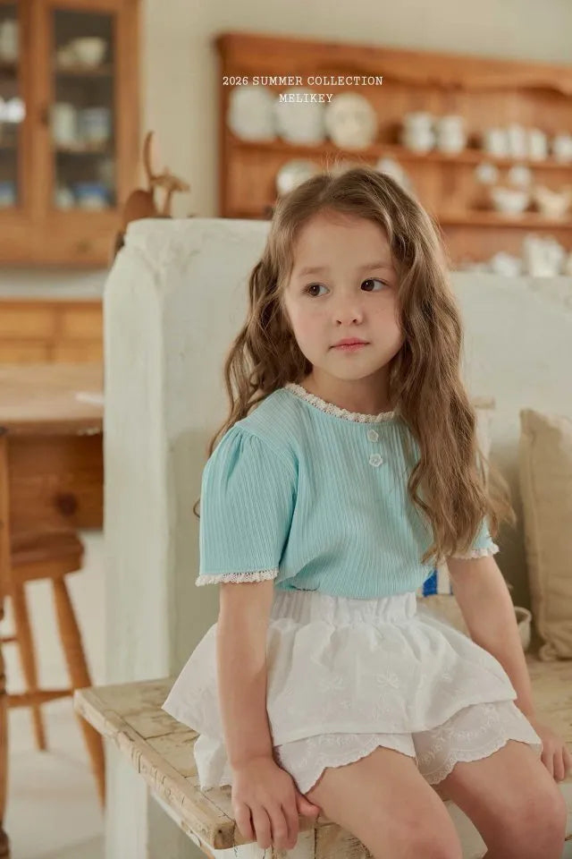 2026 Melikey Summer -坑條蕾絲短TEE 3色 (70-140cm)