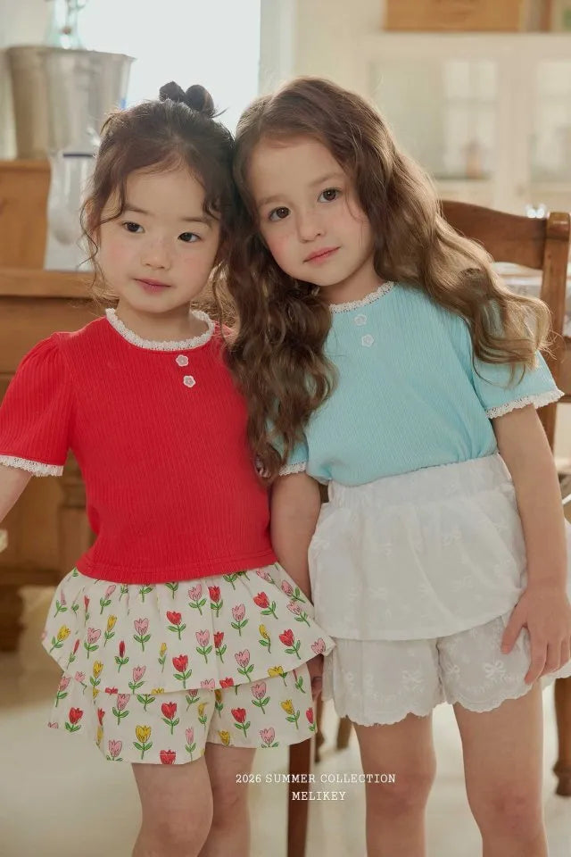 2026 Melikey Summer -坑條蕾絲短TEE 3色 (70-140cm)