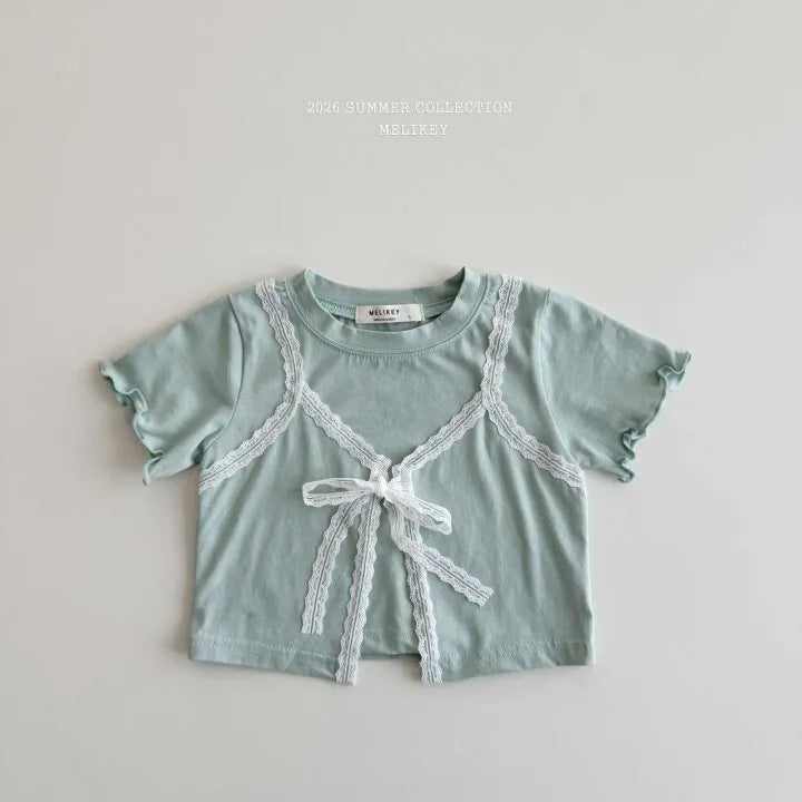 2026 Melikey Summer -蕾絲層次假兩件短TEE 2色 (70-140cm)