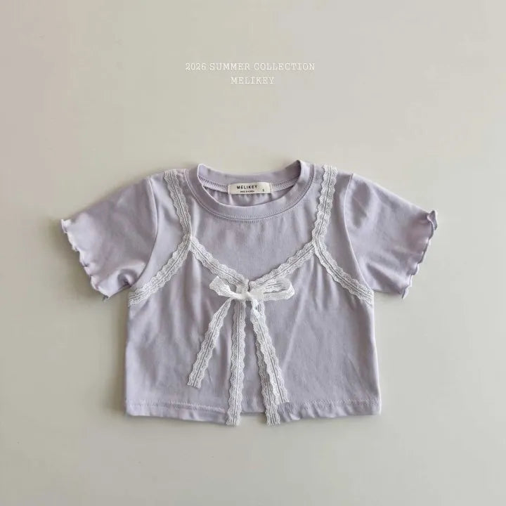 2026 Melikey Summer -蕾絲層次假兩件短TEE 2色 (70-140cm)