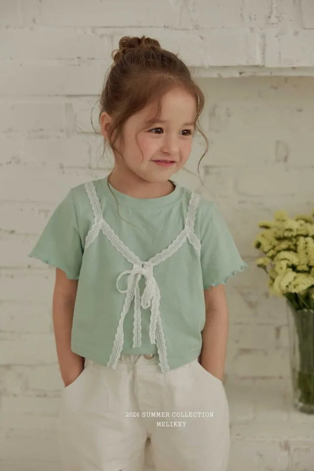 2026 Melikey Summer -蕾絲層次假兩件短TEE 2色 (70-140cm)