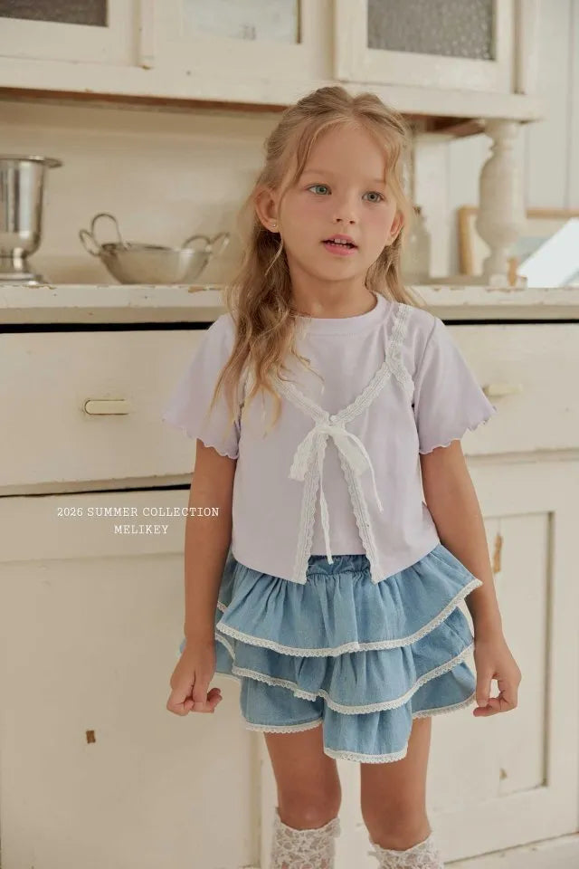 2026 Melikey Summer -蕾絲層次假兩件短TEE 2色 (70-140cm)