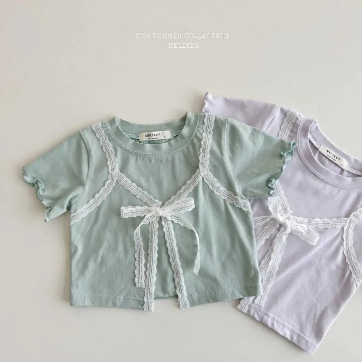 2026 Melikey Summer -蕾絲層次假兩件短TEE 2色 (70-140cm)