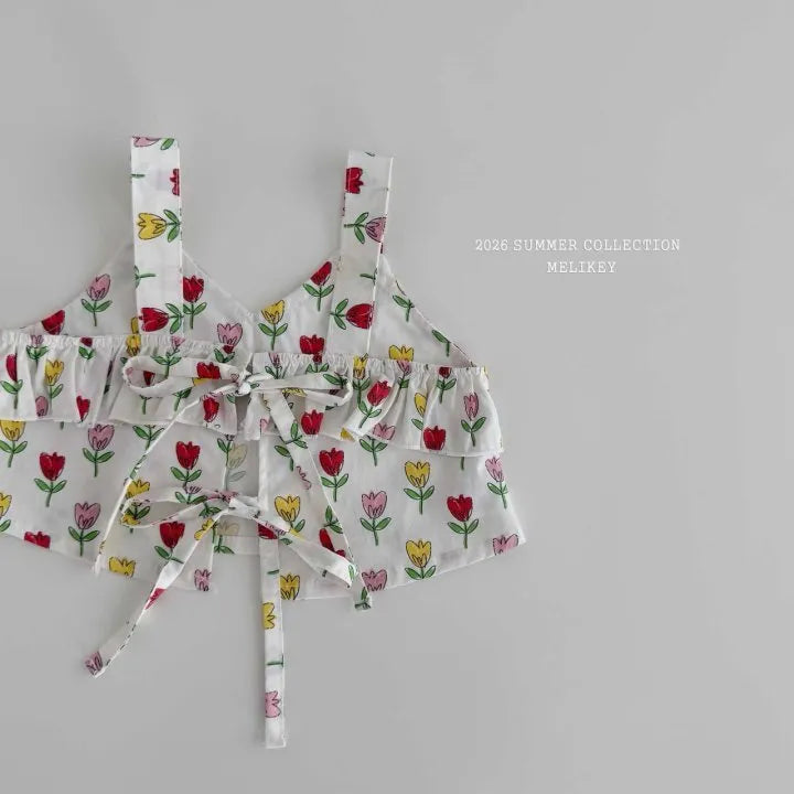 2026 Melikey Summer -Nana荷葉邊綁帶背心 2色 (70-140cm)