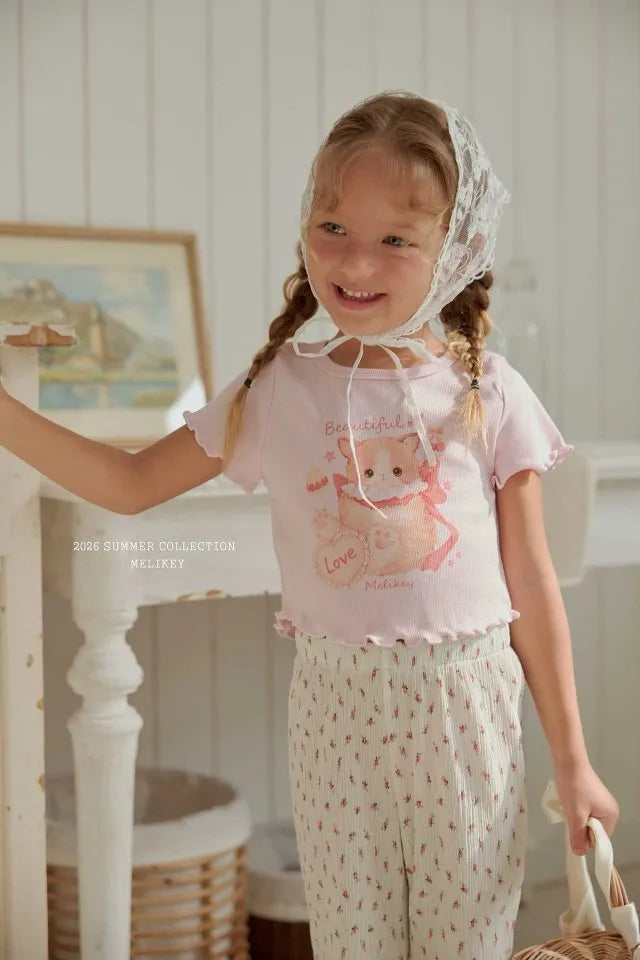 2026 Melikey Summer -貓咪捲邊短TEE 3色 (70-140cm)