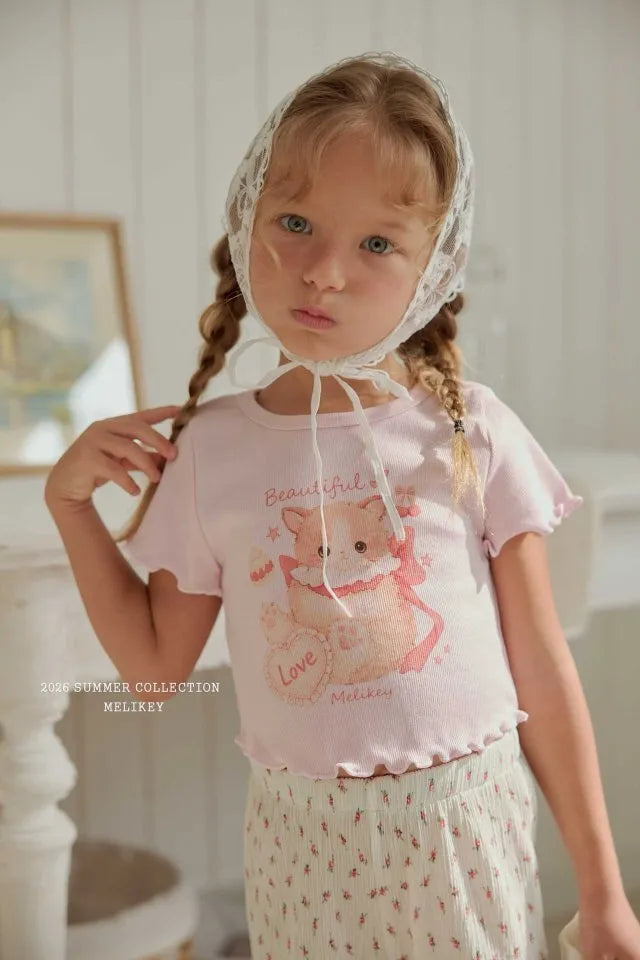 2026 Melikey Summer -貓咪捲邊短TEE 3色 (70-140cm)