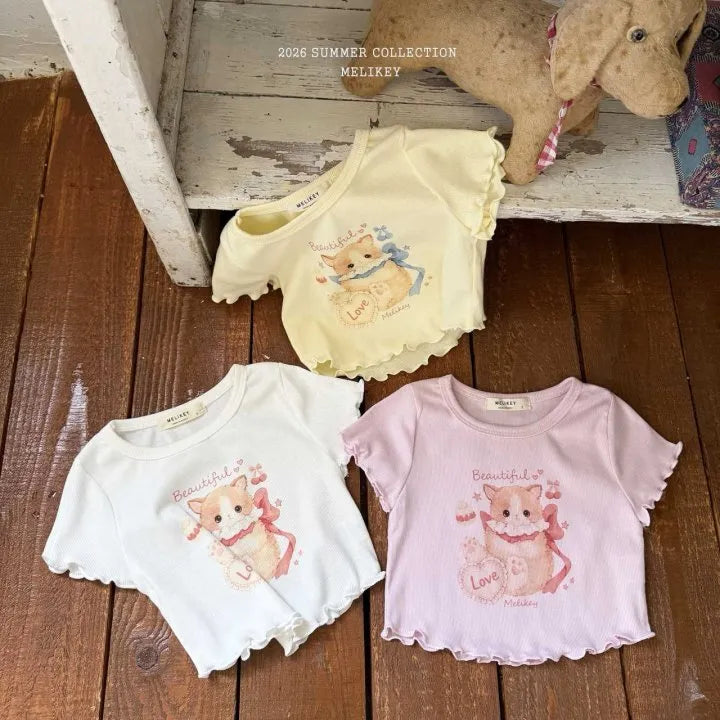 2026 Melikey Summer -貓咪捲邊短TEE 3色 (70-140cm)