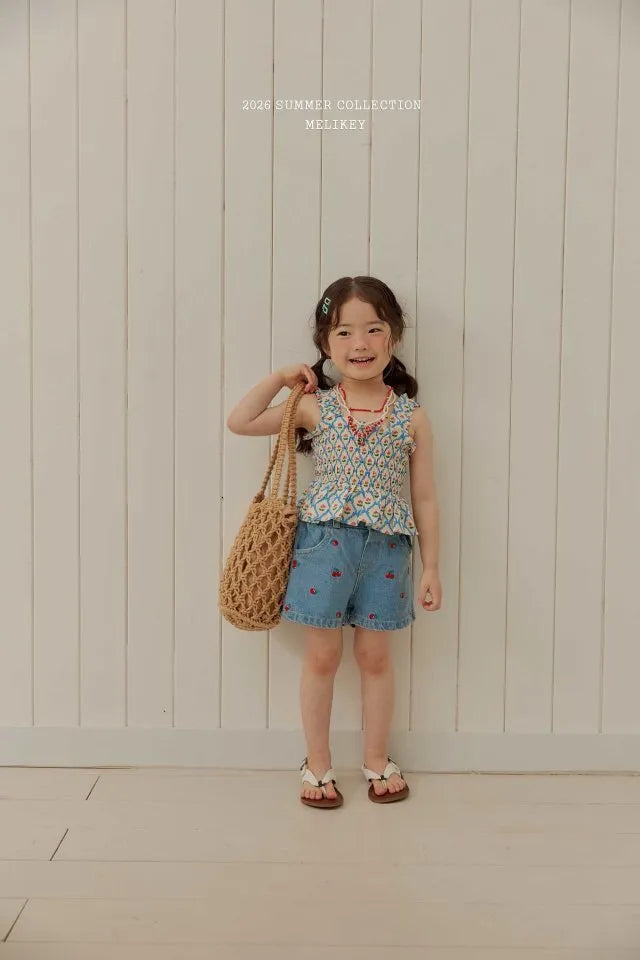 2026 Melikey Summer -櫻桃荷葉邊煙燻背心 2色 (70-140cm)