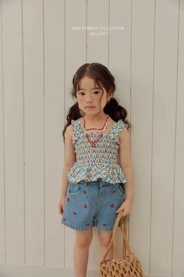 2026 Melikey Summer -櫻桃荷葉邊煙燻背心 2色 (70-140cm)