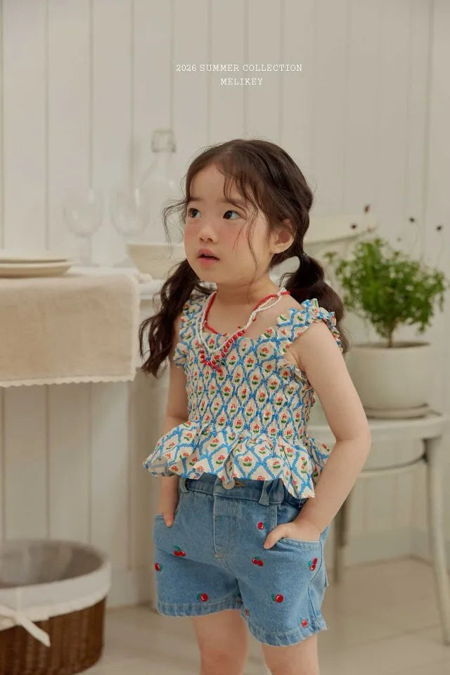 2026 Melikey Summer -櫻桃荷葉邊煙燻背心 2色 (70-140cm)