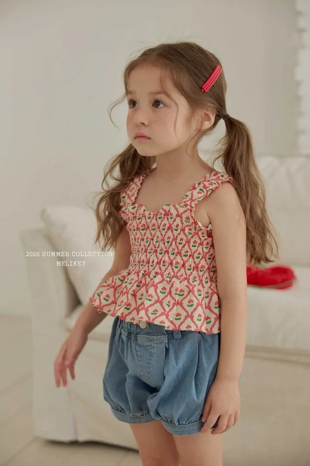 2026 Melikey Summer -櫻桃荷葉邊煙燻背心 2色 (70-140cm)