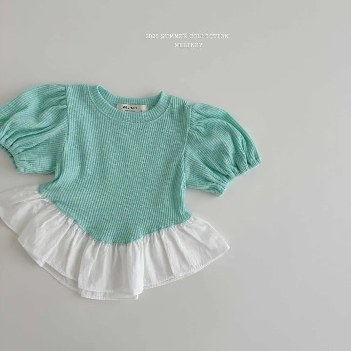2026 Melikey Summer -Maple拼色荷葉邊蓬袖短TEE 2色 (70-140cm)