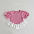 2026 Melikey Summer -Maple拼色荷葉邊蓬袖短TEE 2色 (70-140cm)