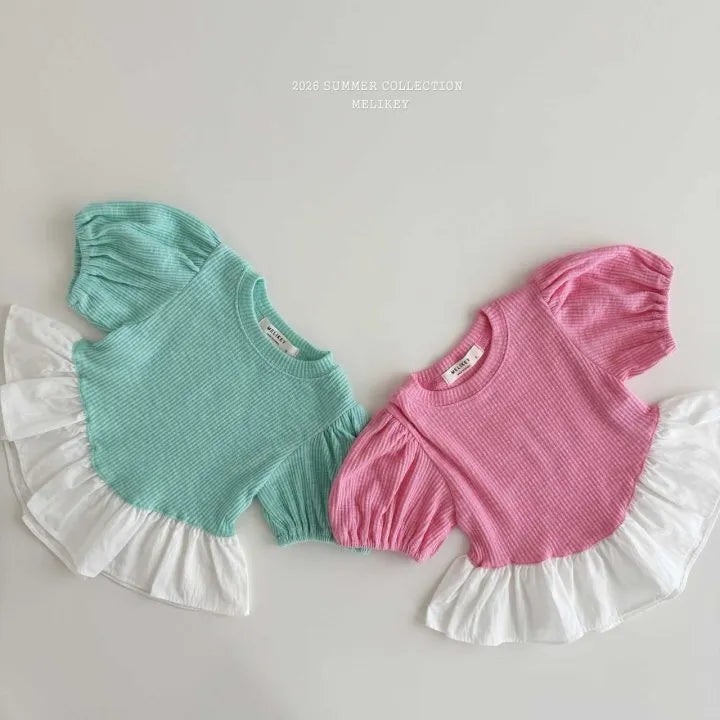 2026 Melikey Summer -Maple拼色荷葉邊蓬袖短TEE 2色 (70-140cm)