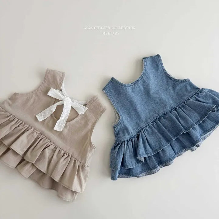 2026 Melikey Summer - 蕾絲緞帶層次蛋糕背心 2色 (70-140cm)