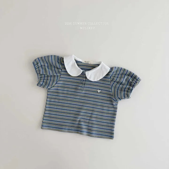 2026 Melikey Summer - 愛心橫條紋小圓領短TEE 2色 (70-140cm)