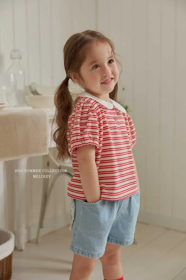 2026 Melikey Summer - 愛心橫條紋小圓領短TEE 2色 (70-140cm)