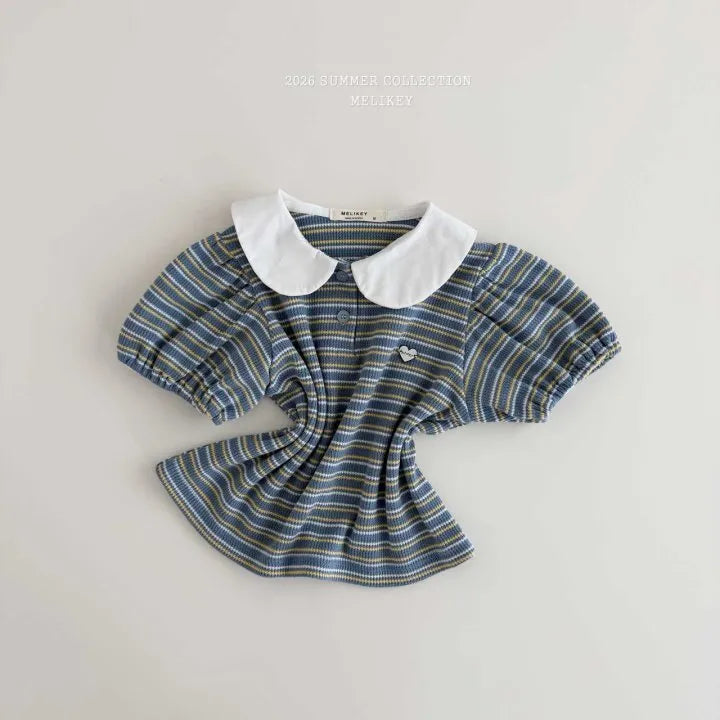 2026 Melikey Summer - 愛心橫條紋小圓領短TEE 2色 (70-140cm)