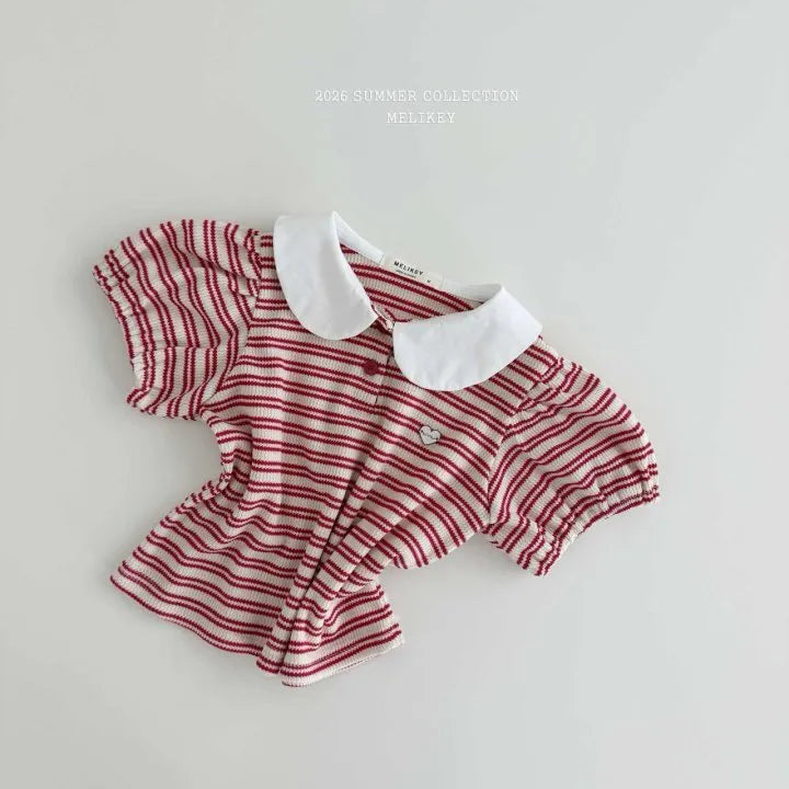 2026 Melikey Summer - 愛心橫條紋小圓領短TEE 2色 (70-140cm)