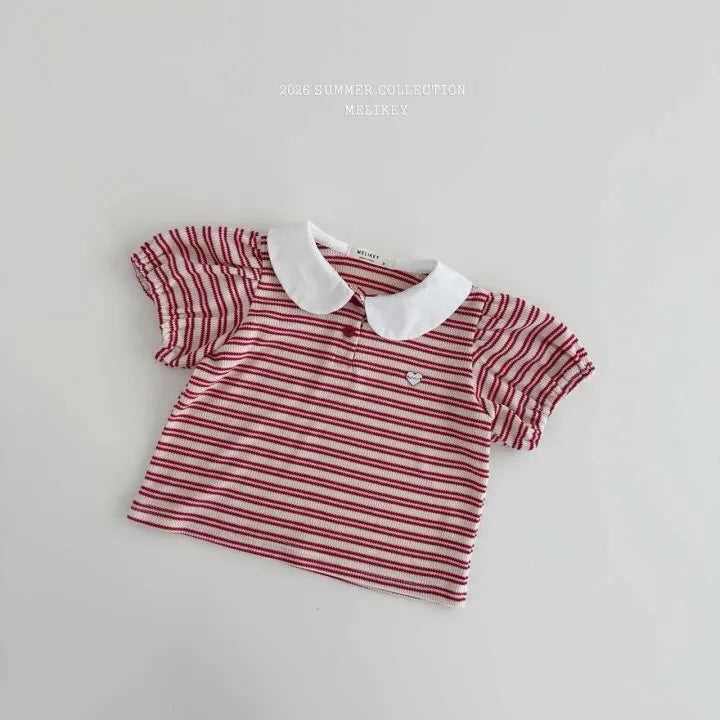 2026 Melikey Summer - 愛心橫條紋小圓領短TEE 2色 (70-140cm)