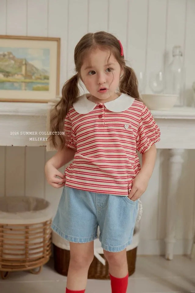 2026 Melikey Summer - 愛心橫條紋小圓領短TEE 2色 (70-140cm)