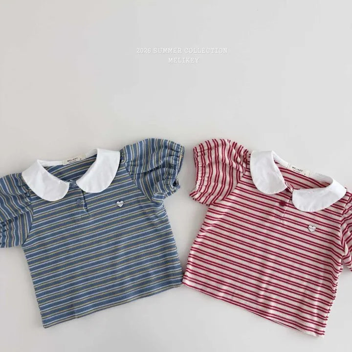 2026 Melikey Summer - 愛心橫條紋小圓領短TEE 2色 (70-140cm)