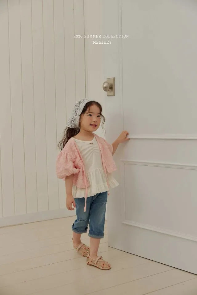2026 Melikey Summer - 蕾絲蓬袖綁帶開襟衫 2色 (70-140cm)