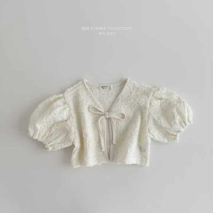 2026 Melikey Summer - 蕾絲蓬袖綁帶開襟衫 2色 (70-140cm)