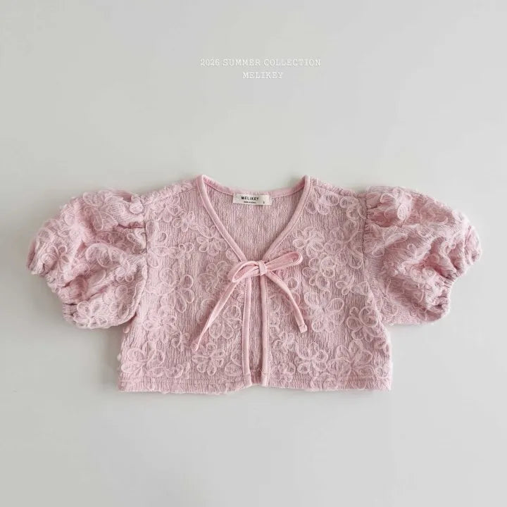 2026 Melikey Summer - 蕾絲蓬袖綁帶開襟衫 2色 (70-140cm)