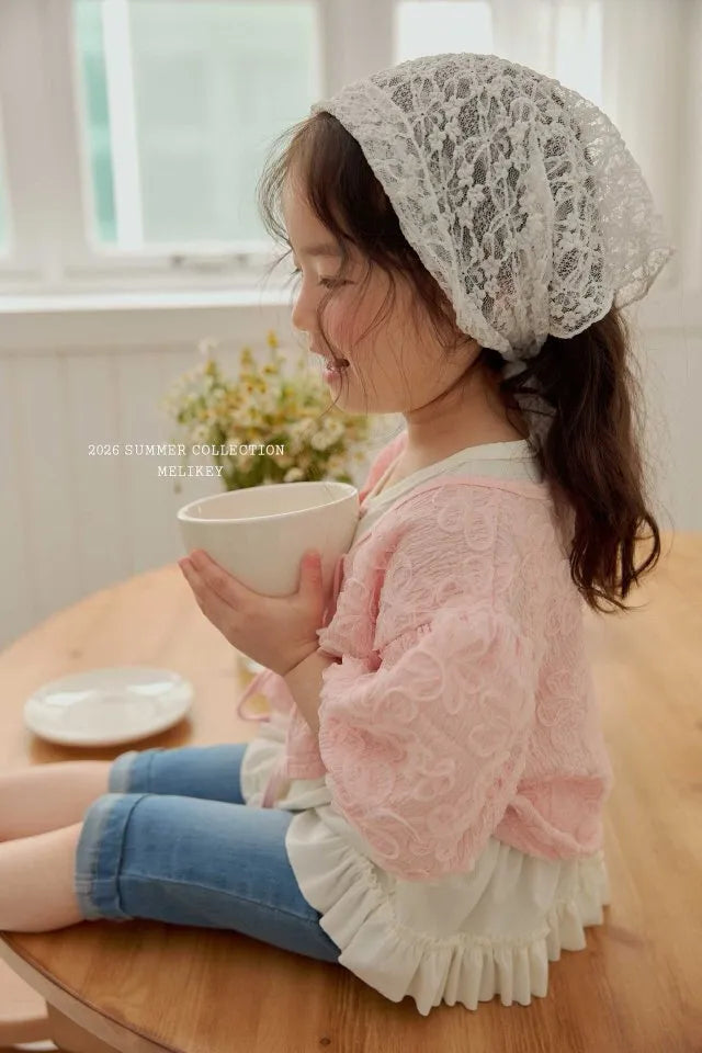 2026 Melikey Summer - 蕾絲蓬袖綁帶開襟衫 2色 (70-140cm)