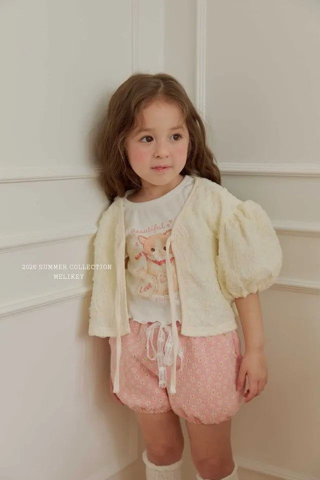 2026 Melikey Summer - 蕾絲蓬袖綁帶開襟衫 2色 (70-140cm)
